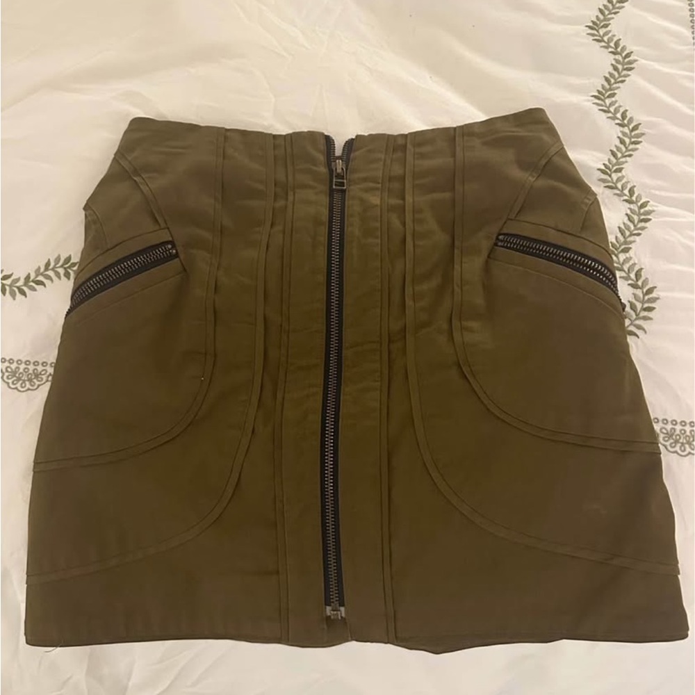 Veronica Beard Khaki Mini Skirt with Zipper Detail